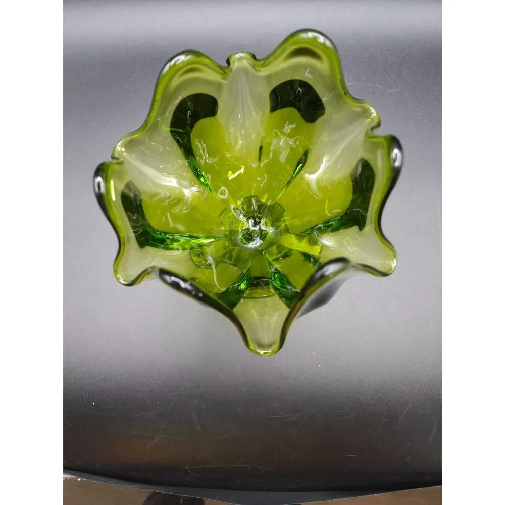 Vintage Green Viking Epic Six Petal Handkerchief Footed Compote Dish Vase 7